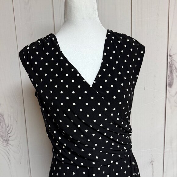 Lauren Ralph Lauren Women’s Black & White Polka Dot Faux Wrap Midi Dress, Size 8 - Picture 4 of 12